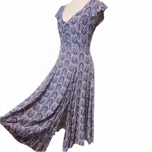 Scoop Pullover Dress‎ Ruffle Cap Sleeve Side Slit - Picture 1 of 9